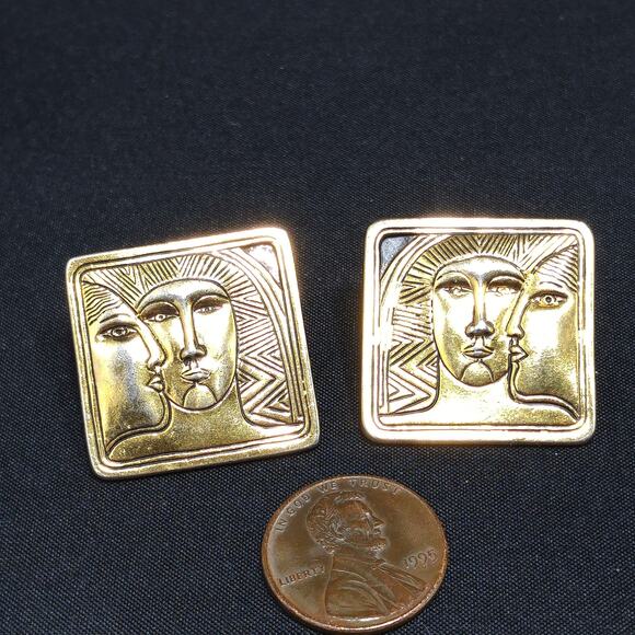 Laurel Burch Ancient Ancestors Post Earrings, Gold Plated, 1980s Vintage Jewelry - Picture 5 of 10